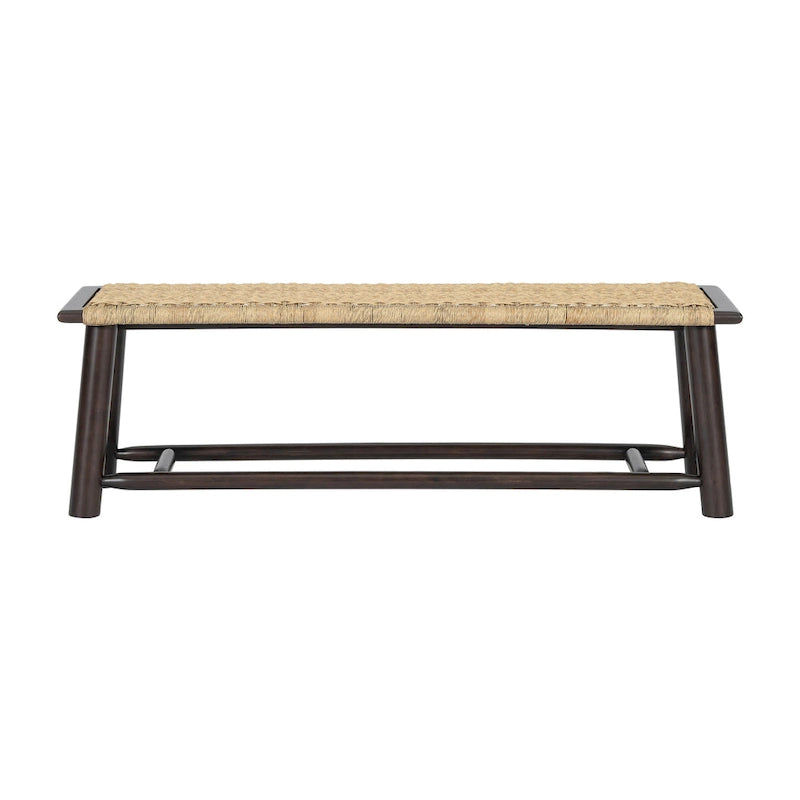 Banc en rotin et bois massif style ferme moderne - Banc intérieur et extérieur couvert de 150 cm Fini noyer Design multifonctionnel