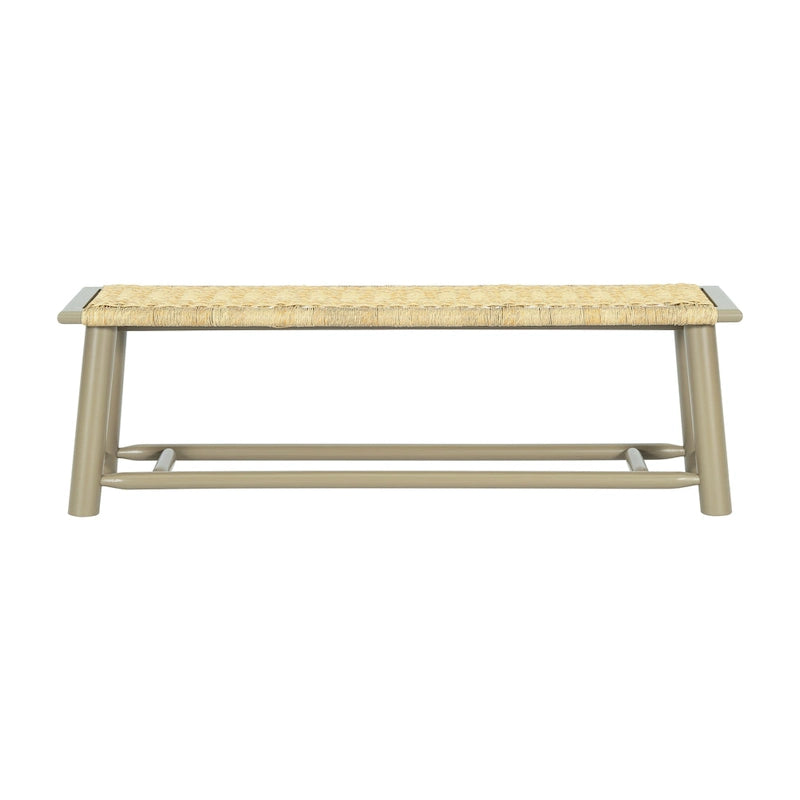 Banc en rotin et bois massif style ferme moderne - Banc intérieur et extérieur couvert de 150 cm Fini noyer Design multifonctionnel