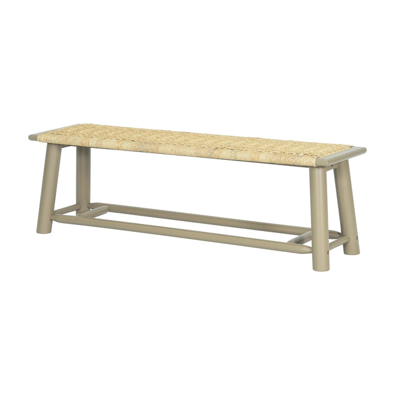 Banc en rotin et bois massif style ferme moderne - Banc intérieur et extérieur couvert de 150 cm Fini noyer Design multifonctionnel