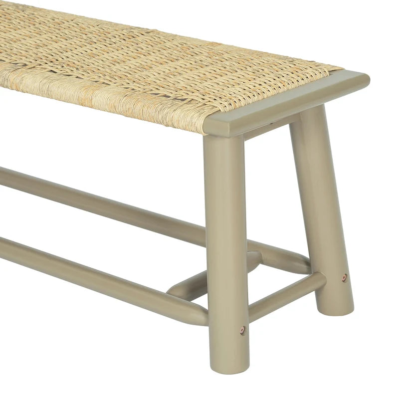 Banc en rotin et bois massif style ferme moderne - Banc intérieur et extérieur couvert de 150 cm Fini noyer Design multifonctionnel