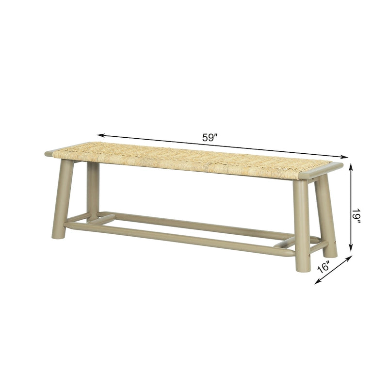Banc en rotin et bois massif style ferme moderne - Banc intérieur et extérieur couvert de 150 cm Fini noyer Design multifonctionnel