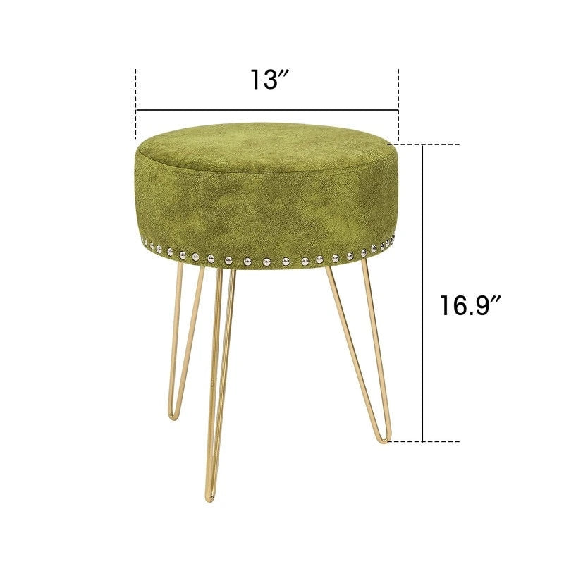 Tabouret rond ottoman en velours avec pieds en métal doré