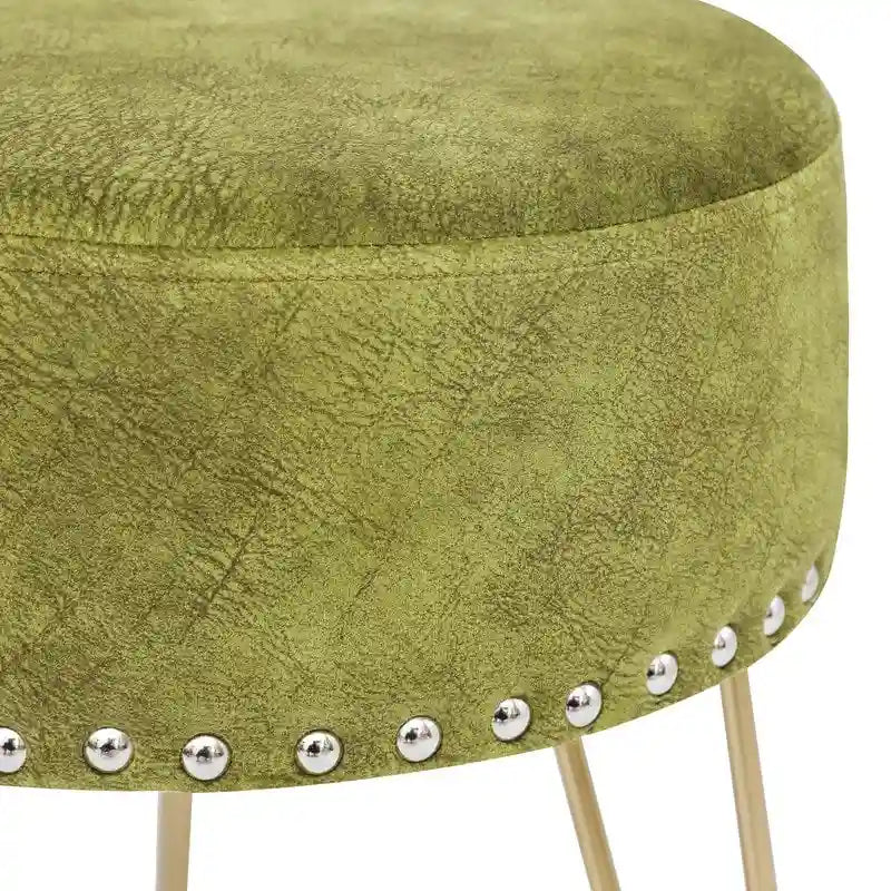 Tabouret rond ottoman en velours avec pieds en métal doré