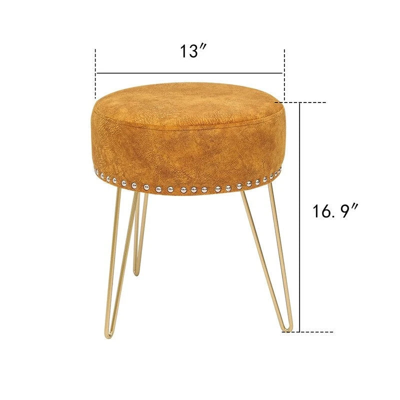 Tabouret rond ottoman en velours avec pieds en métal doré