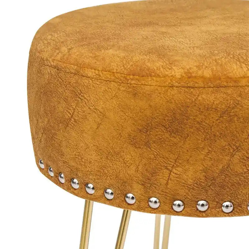 Tabouret rond ottoman en velours avec pieds en métal doré