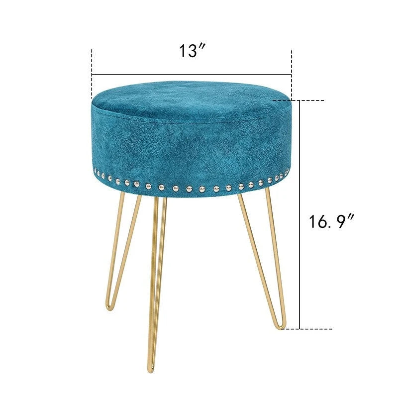 Tabouret rond ottoman en velours avec pieds en métal doré