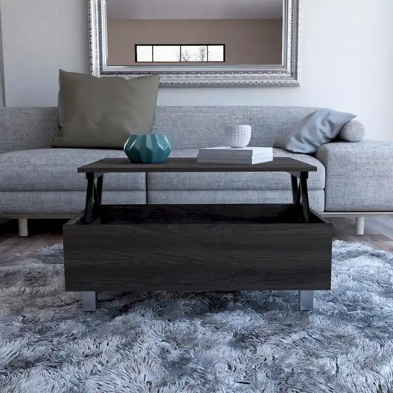 Table basse Boston relevable avec compartiment de rangement dissimulé