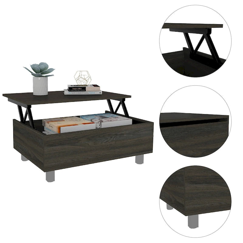 Table basse Boston relevable avec compartiment de rangement dissimulé