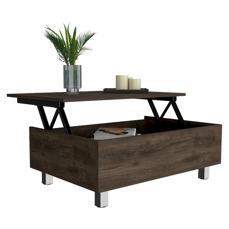 Table basse Boston relevable avec compartiment de rangement dissimulé