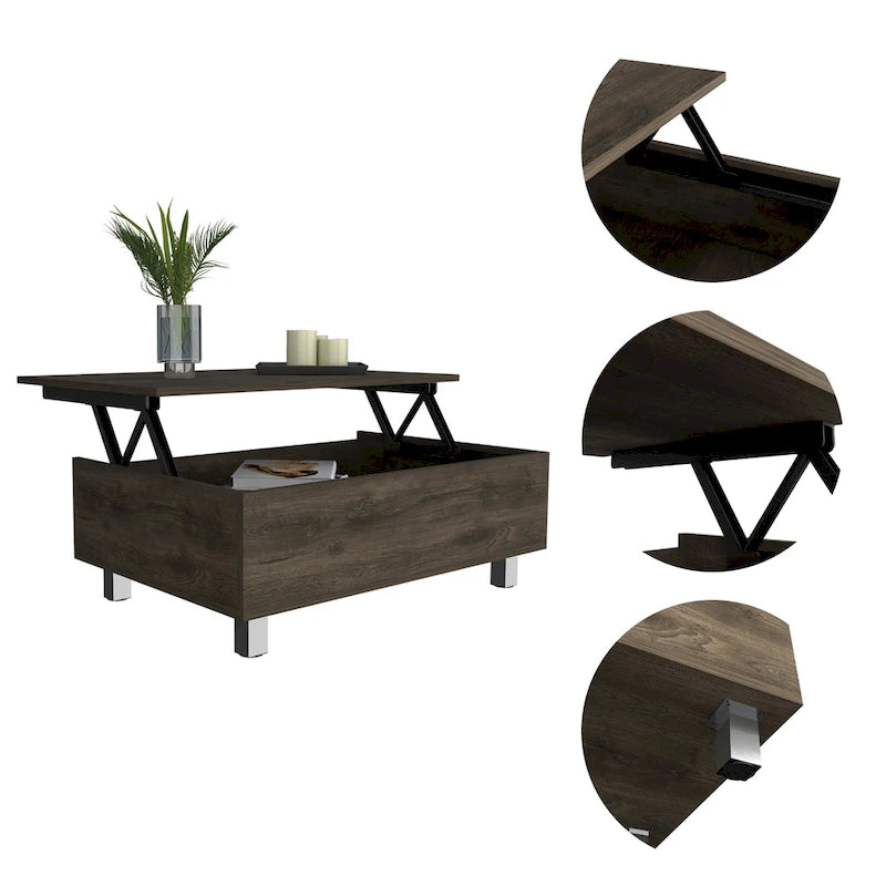 Table basse Boston relevable avec compartiment de rangement dissimulé