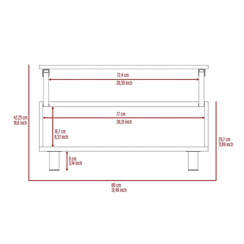 Table basse Boston relevable avec compartiment de rangement dissimulé