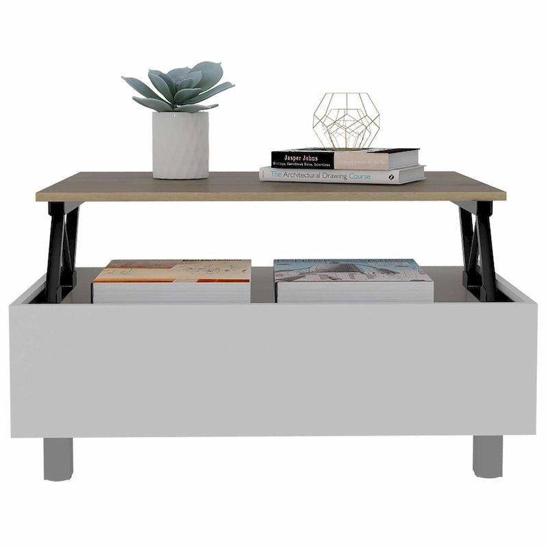 Table basse Boston relevable avec compartiment de rangement dissimulé
