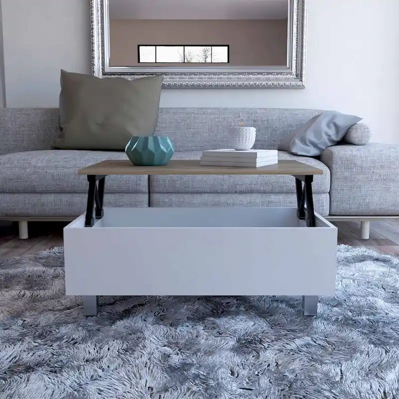 Table basse Boston relevable avec compartiment de rangement dissimulé