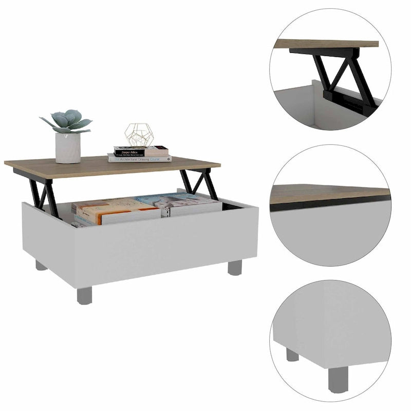 Table basse Boston relevable avec compartiment de rangement dissimulé