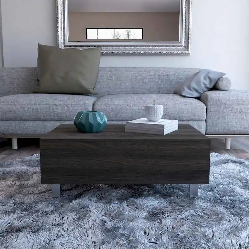 Table basse Boston relevable avec compartiment de rangement dissimulé