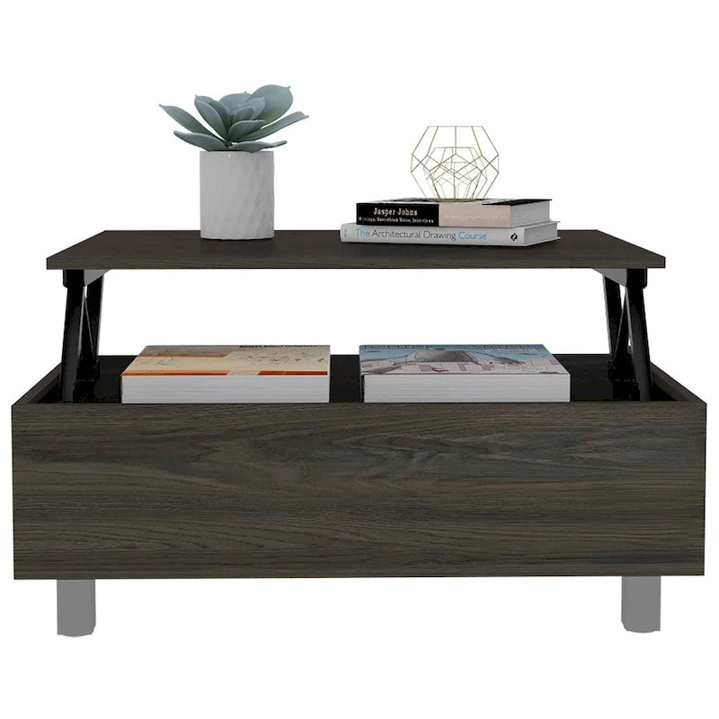 Table basse Boston relevable avec compartiment de rangement dissimulé
