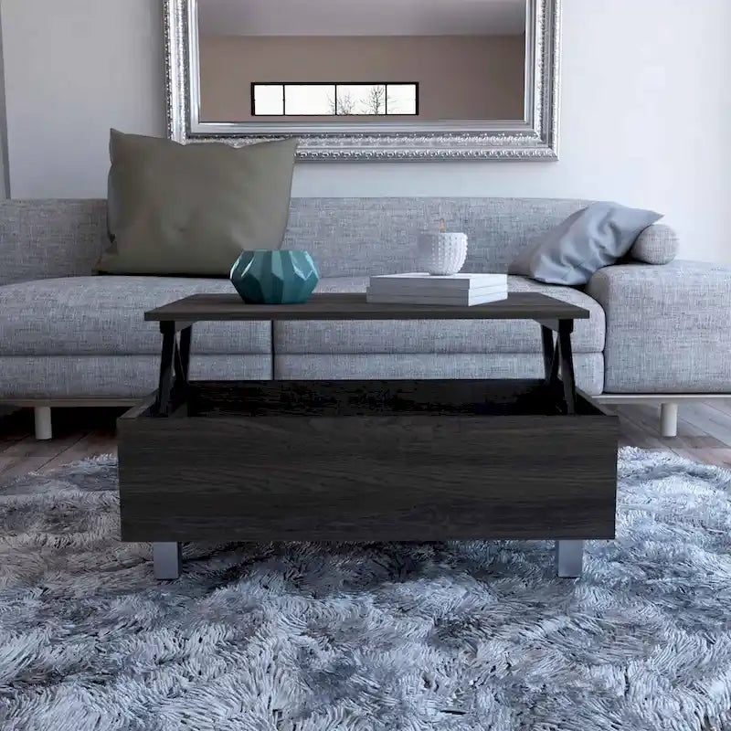 Table basse Boston relevable avec compartiment de rangement dissimulé