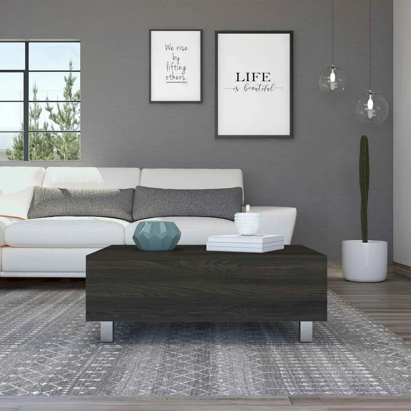 Table basse Boston relevable avec compartiment de rangement dissimulé