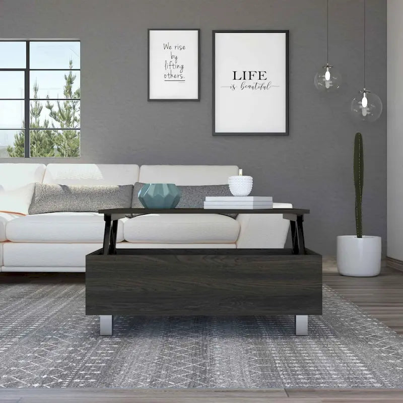 Table basse Boston relevable avec compartiment de rangement dissimulé