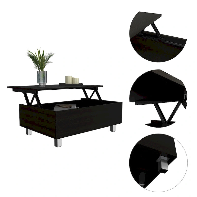 Table basse Boston relevable avec compartiment de rangement dissimulé