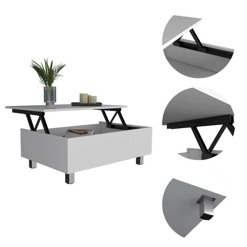 Table basse Boston relevable avec compartiment de rangement dissimulé