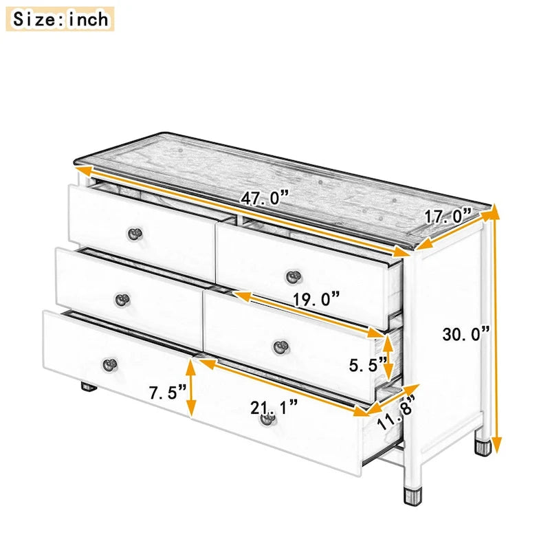 Commode de rangement en bois à 6 tiroirs