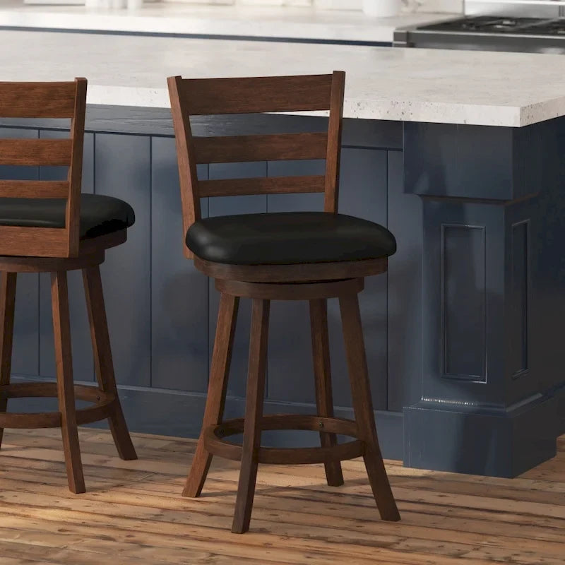 Tabouret de comptoir en bois à dossier échelle avec siège rembourré