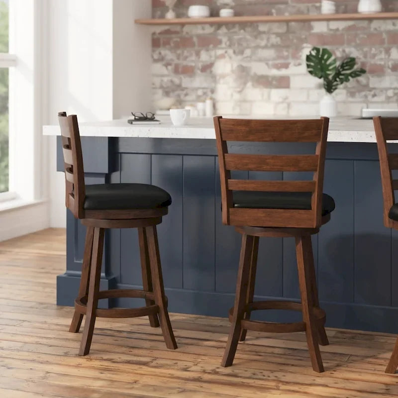 Tabouret de comptoir en bois à dossier échelle avec siège rembourré