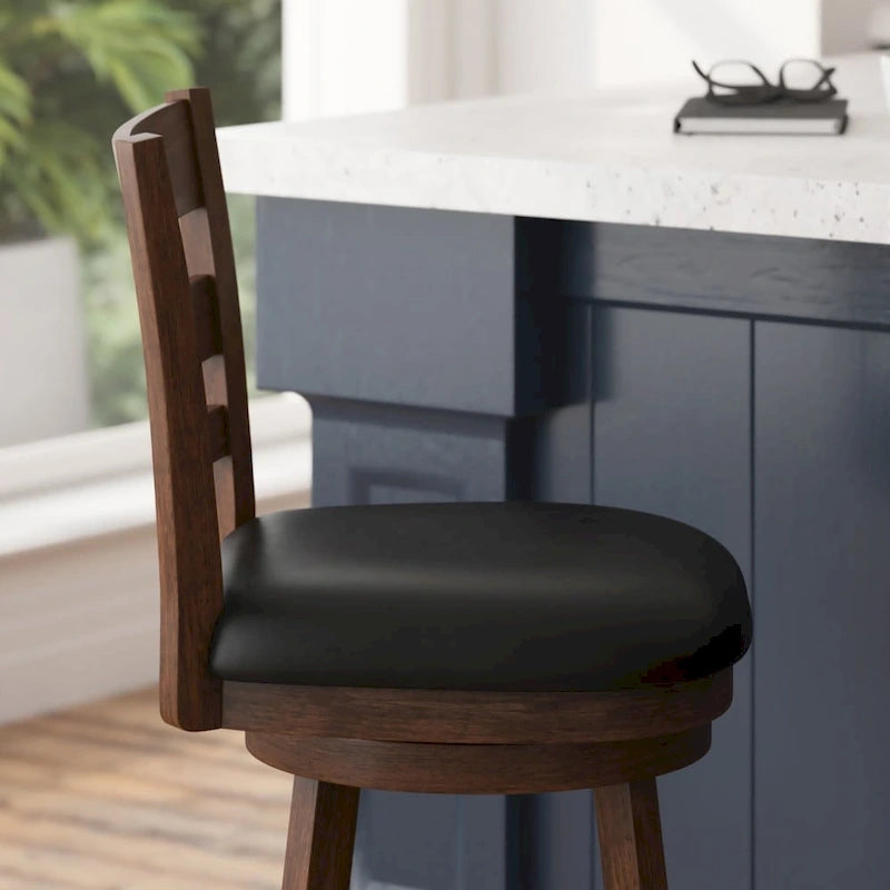 Tabouret de comptoir en bois à dossier échelle avec siège rembourré