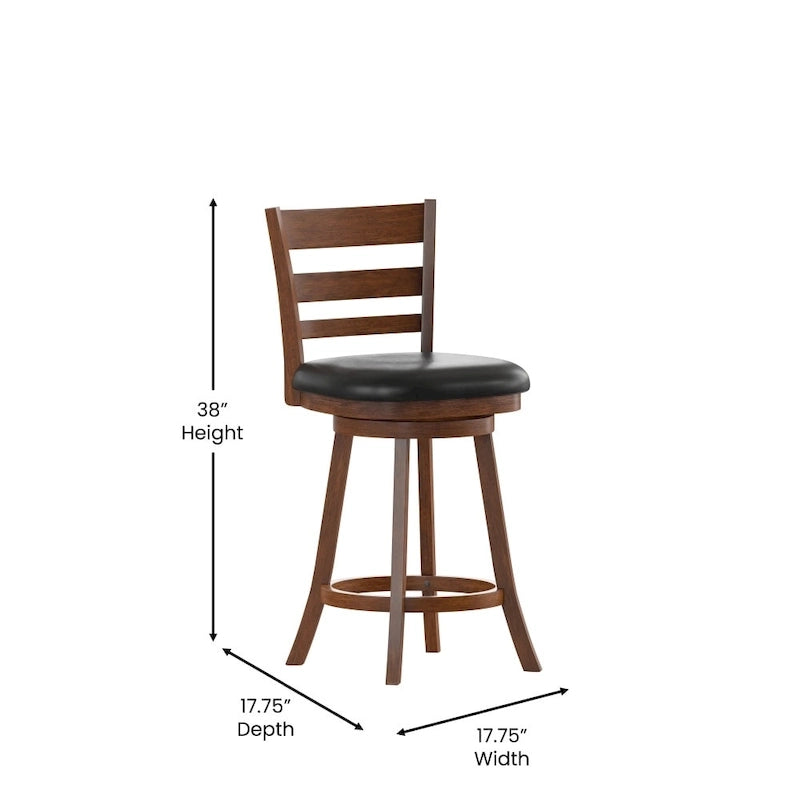 Tabouret de comptoir en bois à dossier échelle avec siège rembourré