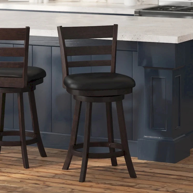 Tabouret de comptoir en bois à dossier échelle avec siège rembourré