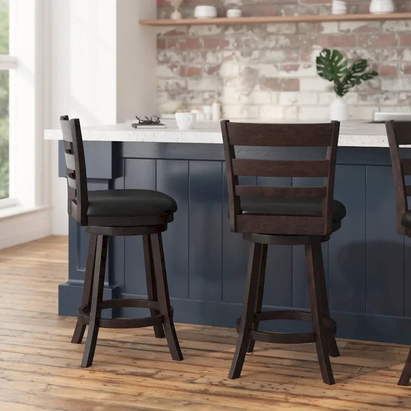Tabouret de comptoir en bois à dossier échelle avec siège rembourré