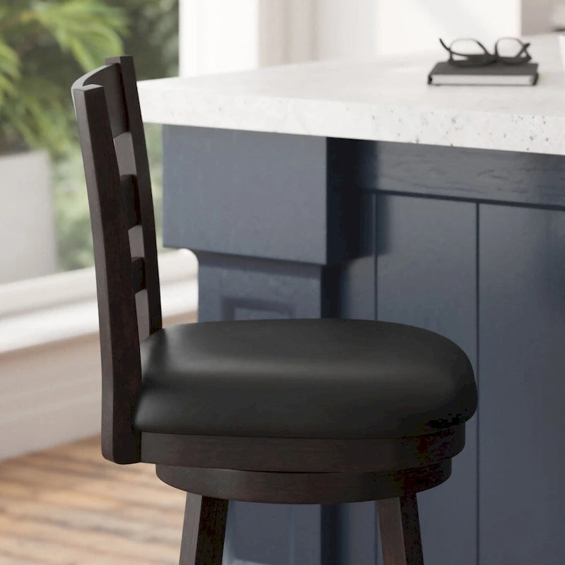 Tabouret de comptoir en bois à dossier échelle avec siège rembourré