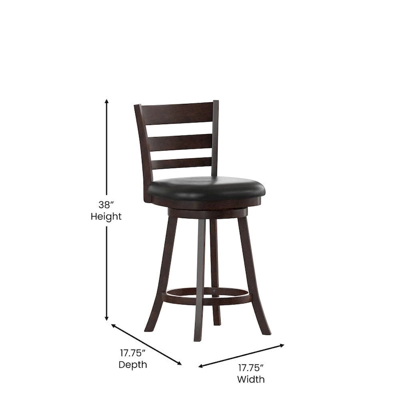 Tabouret de comptoir en bois à dossier échelle avec siège rembourré