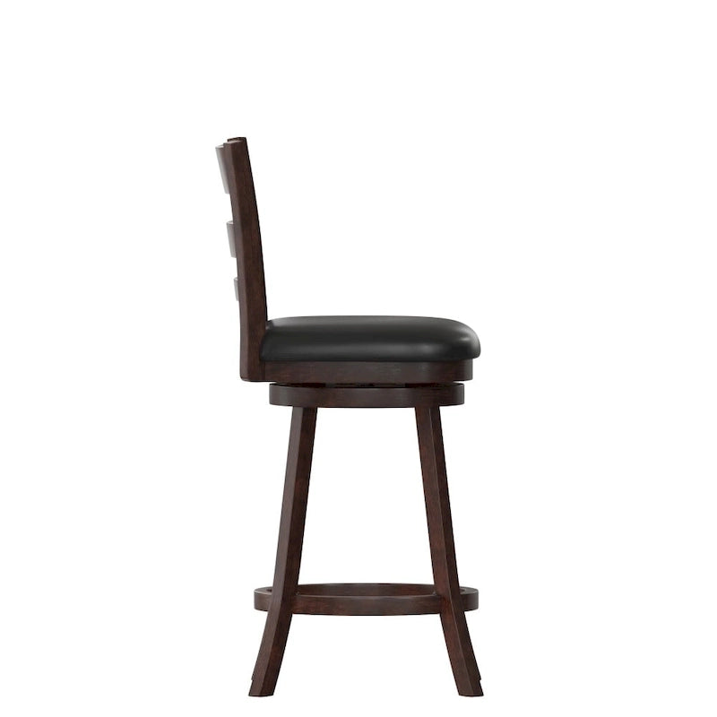 Tabouret de comptoir en bois à dossier échelle avec siège rembourré
