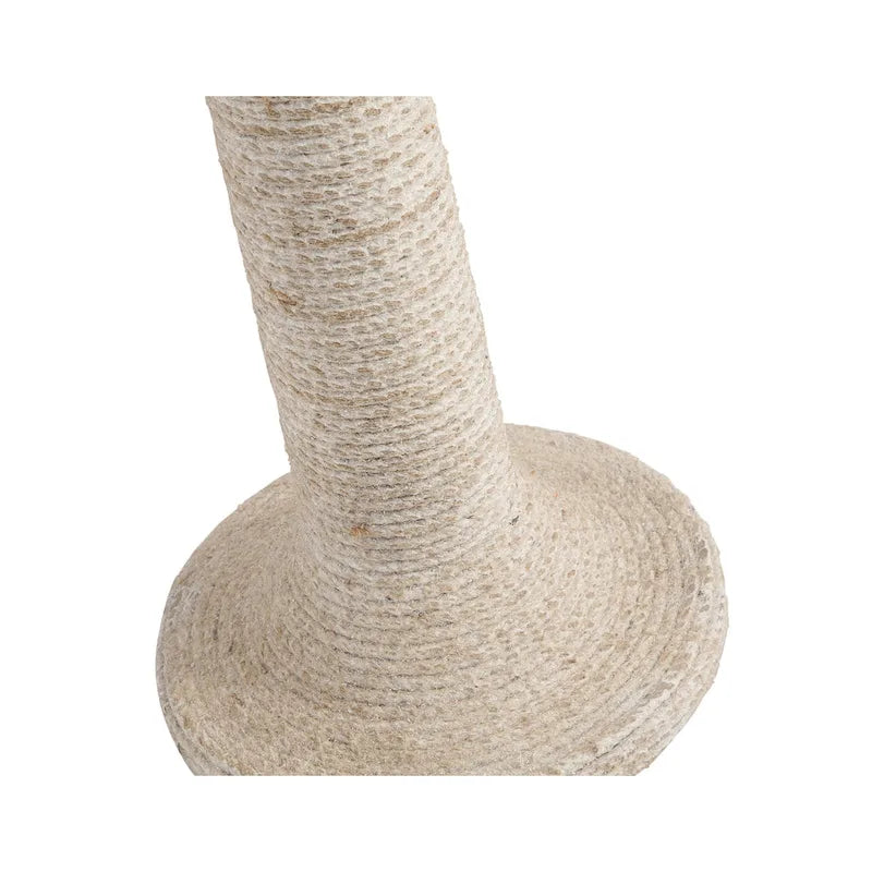 Table d'appoint ronde en bois massif blanchi avec base en corde de jute