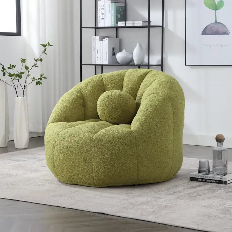 Fauteuil poire rond douillet et confortable en bouclette avec oreiller