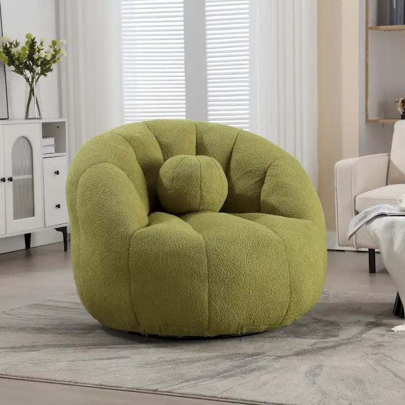 Fauteuil poire rond douillet et confortable en bouclette avec oreiller