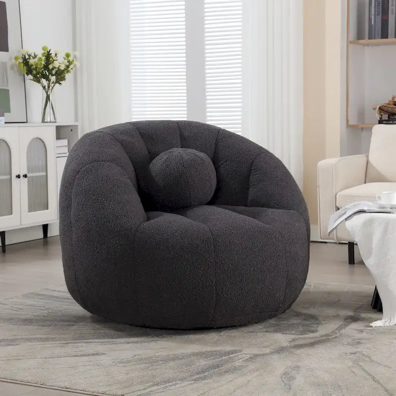 Fauteuil poire rond douillet et confortable en bouclette avec oreiller