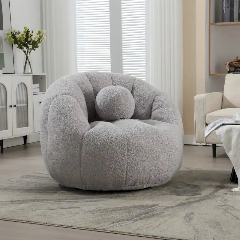 Fauteuil poire rond douillet et confortable en bouclette avec oreiller