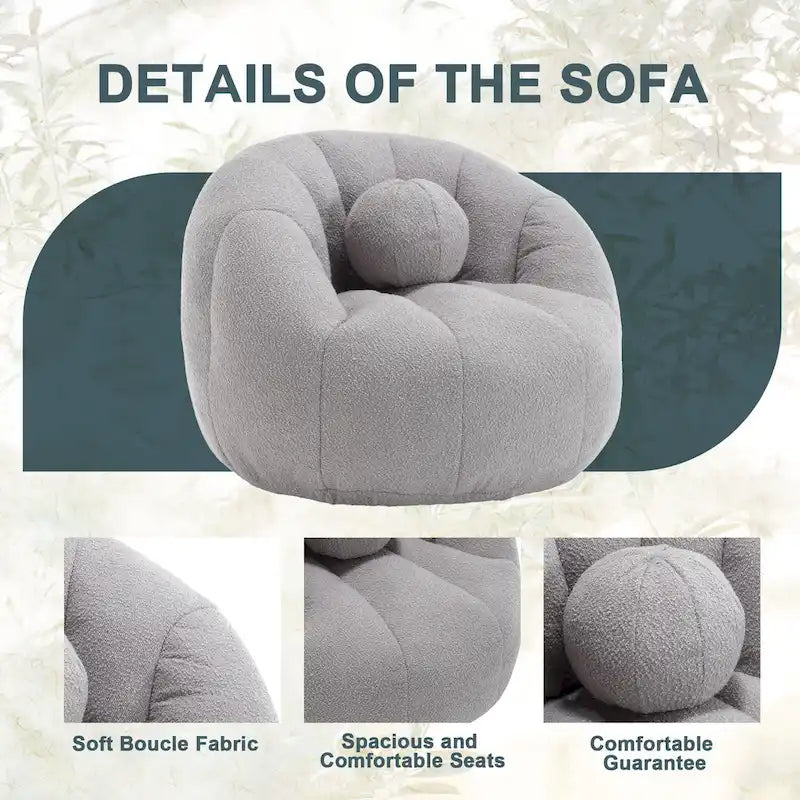 Fauteuil poire rond douillet et confortable en bouclette avec oreiller