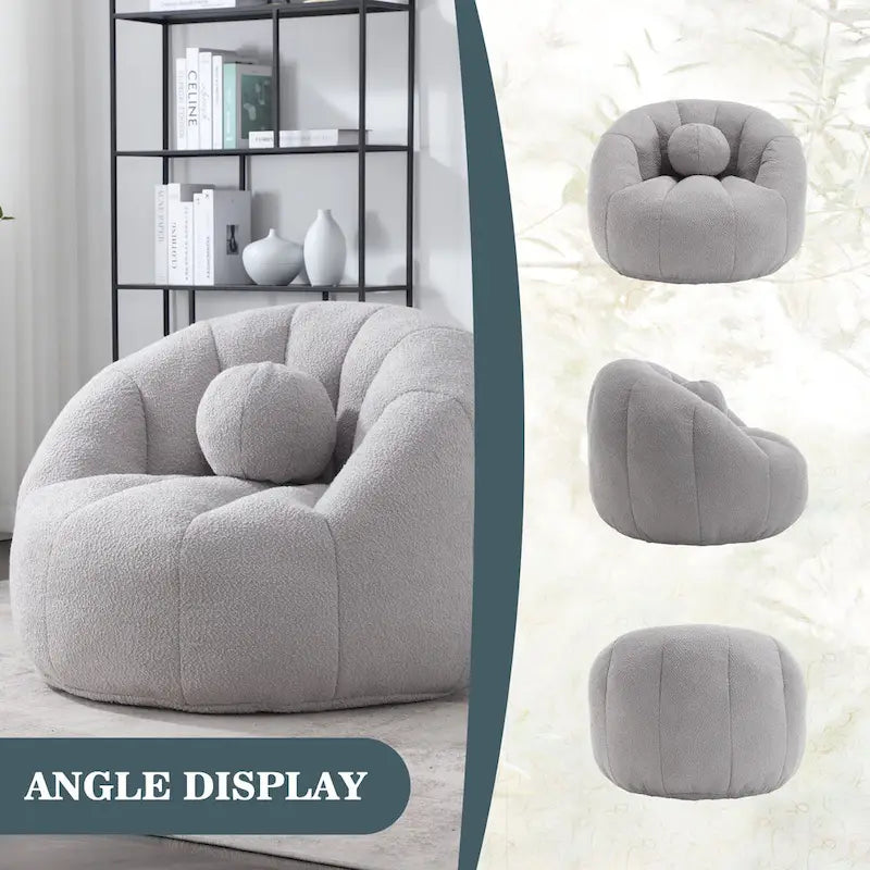 Fauteuil poire rond douillet et confortable en bouclette avec oreiller