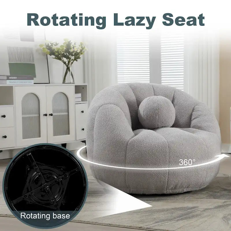 Fauteuil poire rond douillet et confortable en bouclette avec oreiller