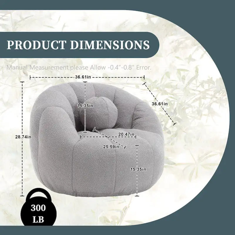Fauteuil poire rond douillet et confortable en bouclette avec oreiller