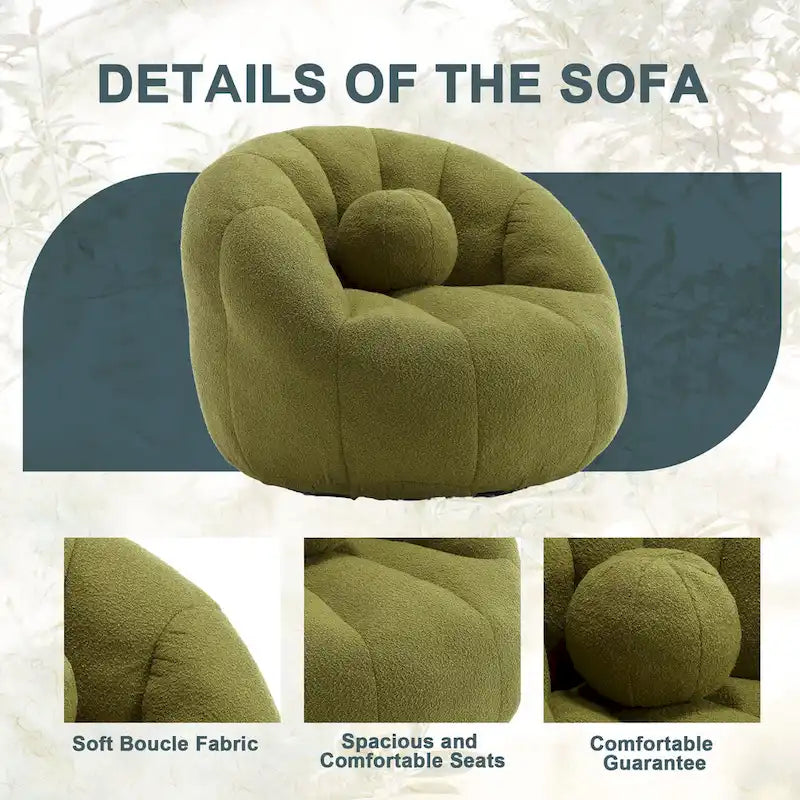 Fauteuil poire rond douillet et confortable en bouclette avec oreiller
