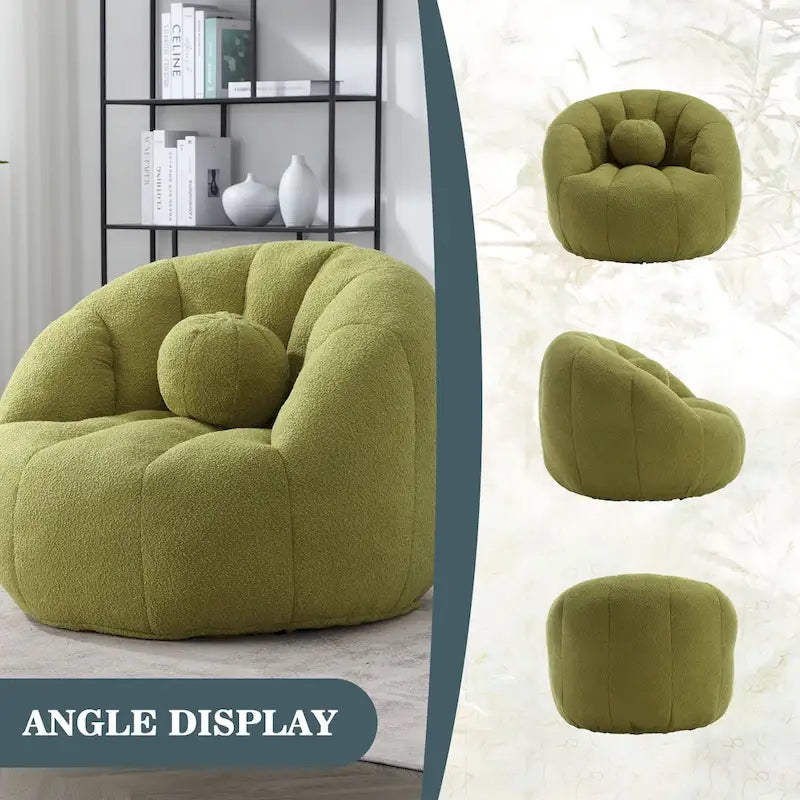 Fauteuil poire rond douillet et confortable en bouclette avec oreiller