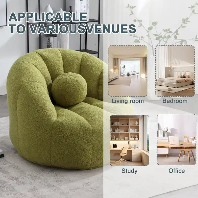 Fauteuil poire rond douillet et confortable en bouclette avec oreiller