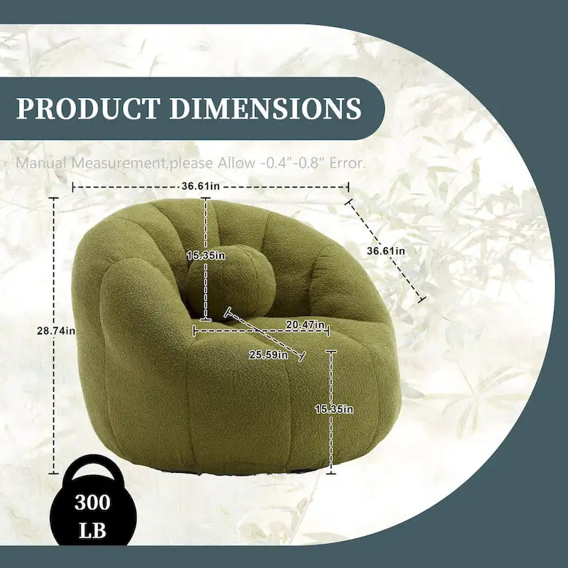 Fauteuil poire rond douillet et confortable en bouclette avec oreiller