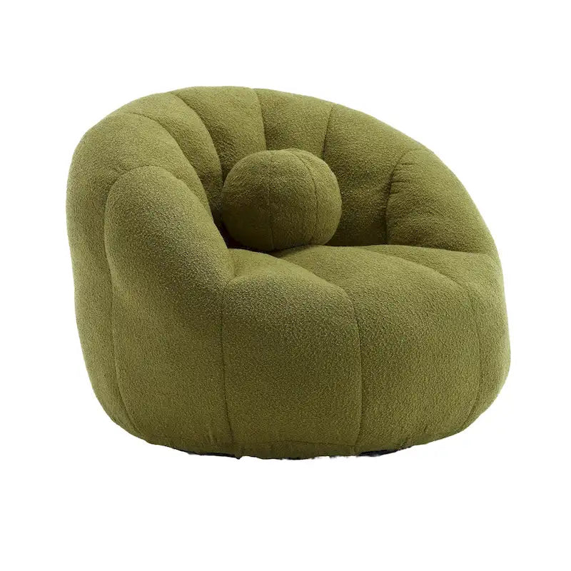 Fauteuil poire rond douillet et confortable en bouclette avec oreiller