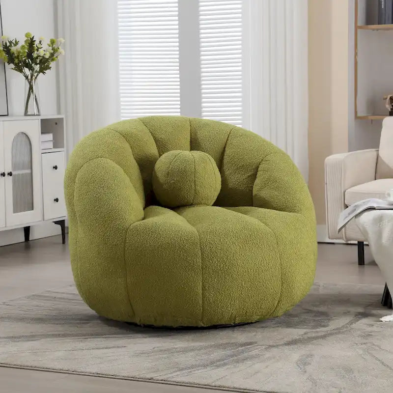 Fauteuil poire rond douillet et confortable en bouclette avec oreiller